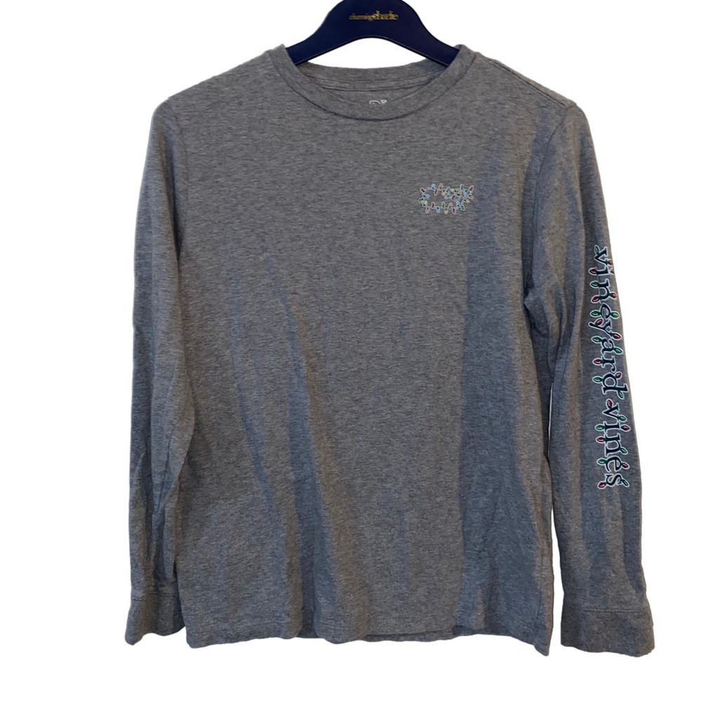 Boys Vineyard Vines Long Sleeve Tee L Gray Multicolor Christmas Lights